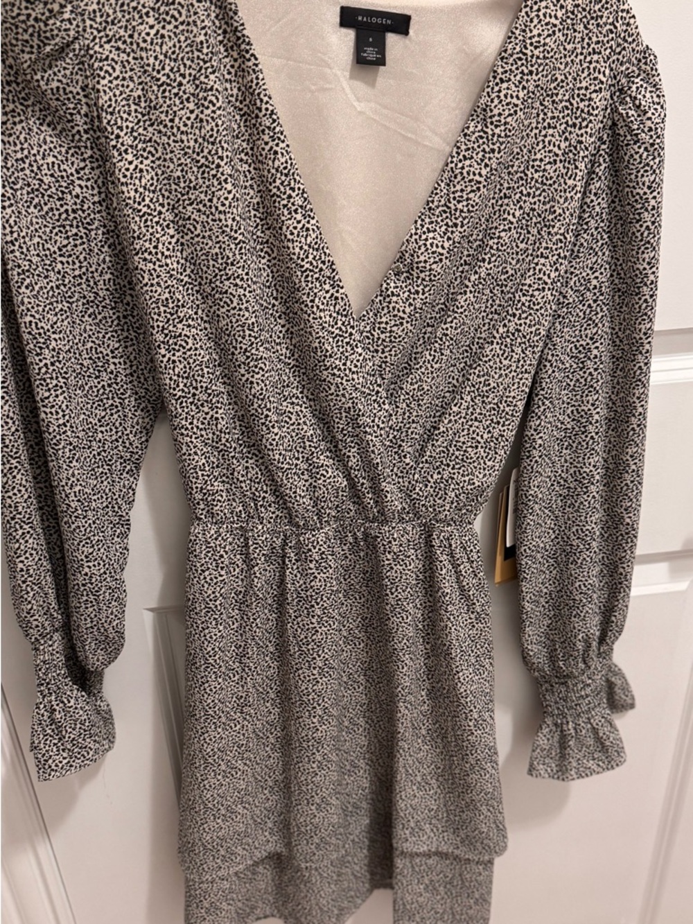 Halogen Black and White Long Sleeve Wrap Dress